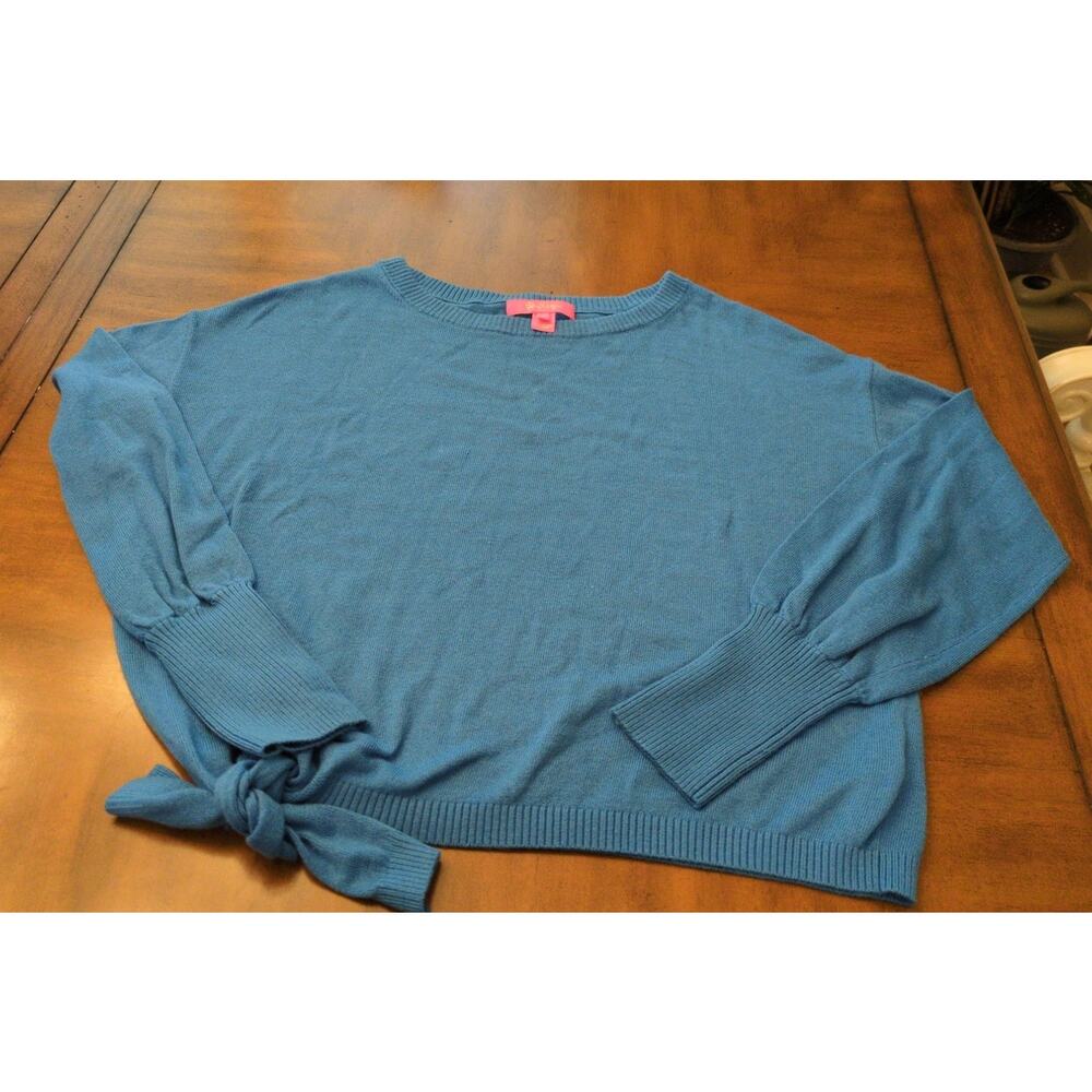 Lilly Pulitzer Nariah Sweater Medium Blue Side Tie Knit Crewneck Pullover Top